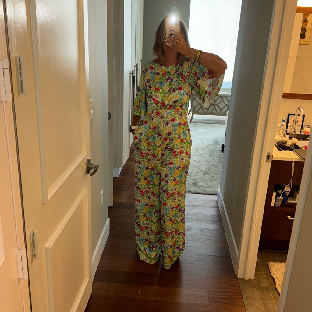 Les Riveries Floral Print Open Back Silk Jumpsuit 10